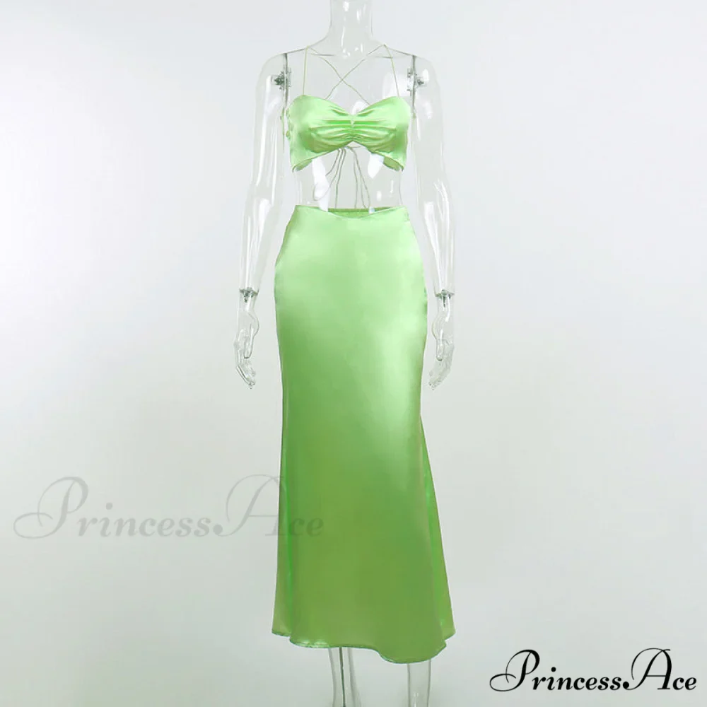 Sexy Satin Tube Top Midi Skirts - Image 8