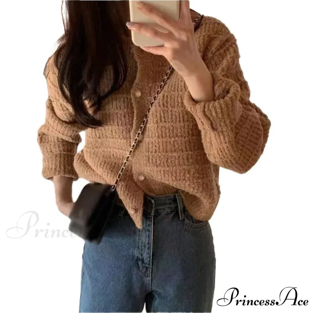 Elegant Cozy Tweed Knitted Loose Casual Solid Color Comfortable All-Match Sweater - Image 11