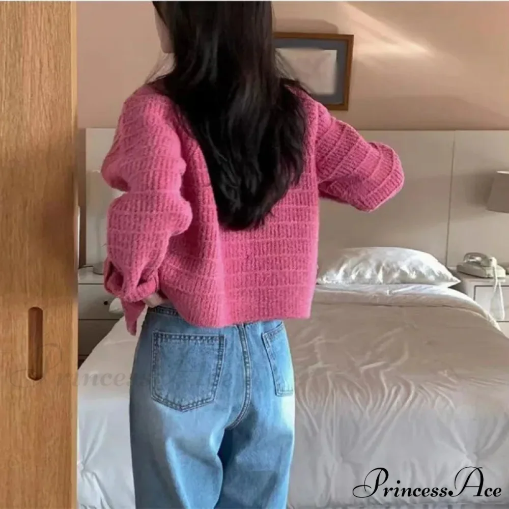 Elegant Cozy Tweed Knitted Loose Casual Solid Color Comfortable All-Match Sweater - Image 2