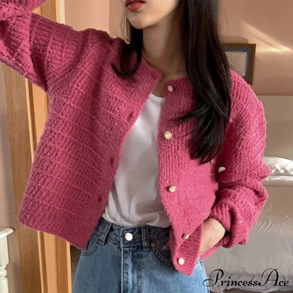 Elegant Cozy Tweed Knitted Loose Casual Solid Color Comfortable All-Match Sweater - Image 3