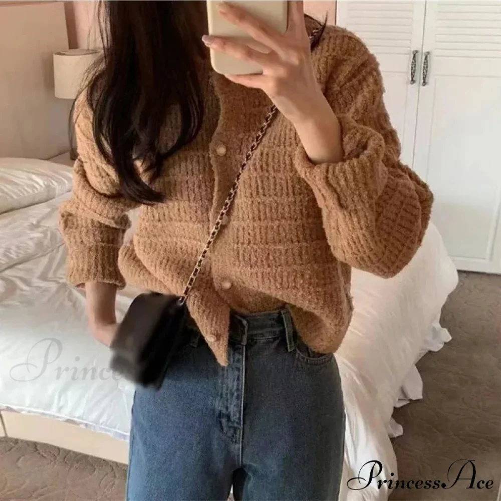 Elegant Cozy Tweed Knitted Loose Casual Solid Color Comfortable All-Match Sweater - Image 4