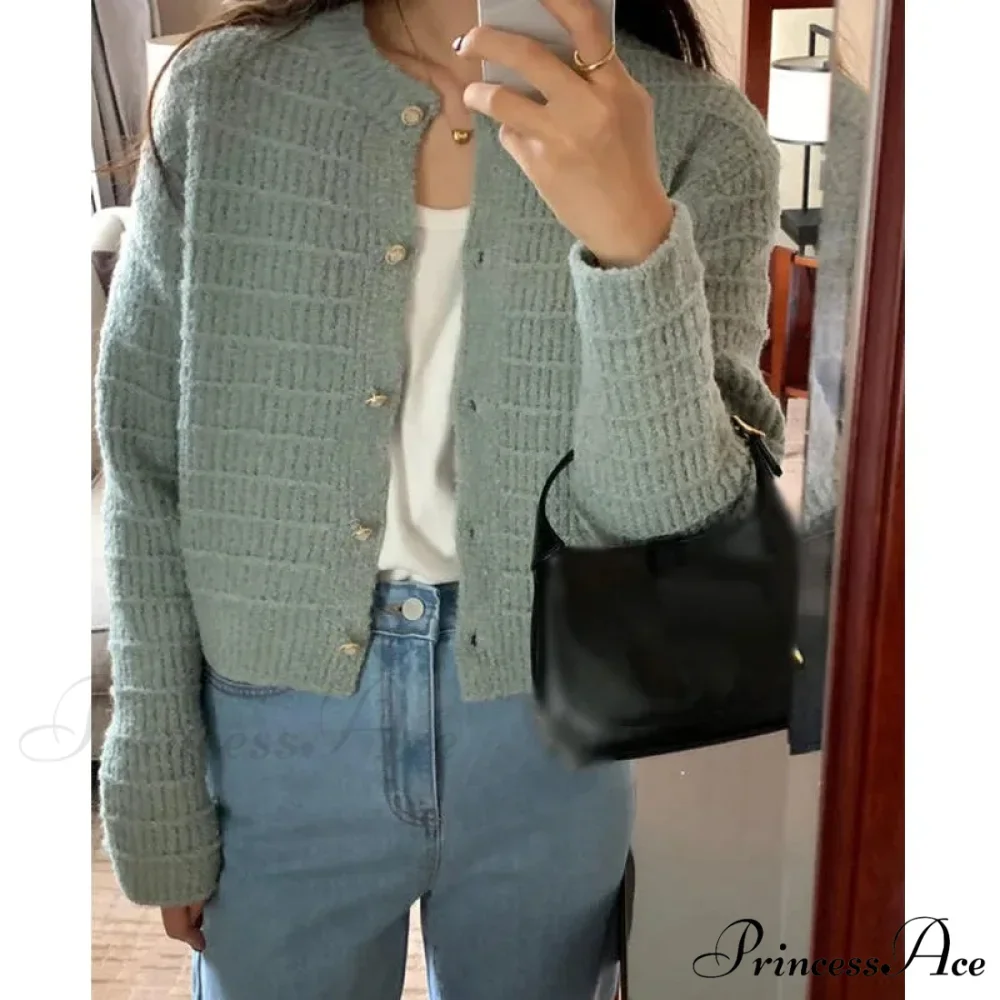 Elegant Cozy Tweed Knitted Loose Casual Solid Color Comfortable All-Match Sweater - Image 5