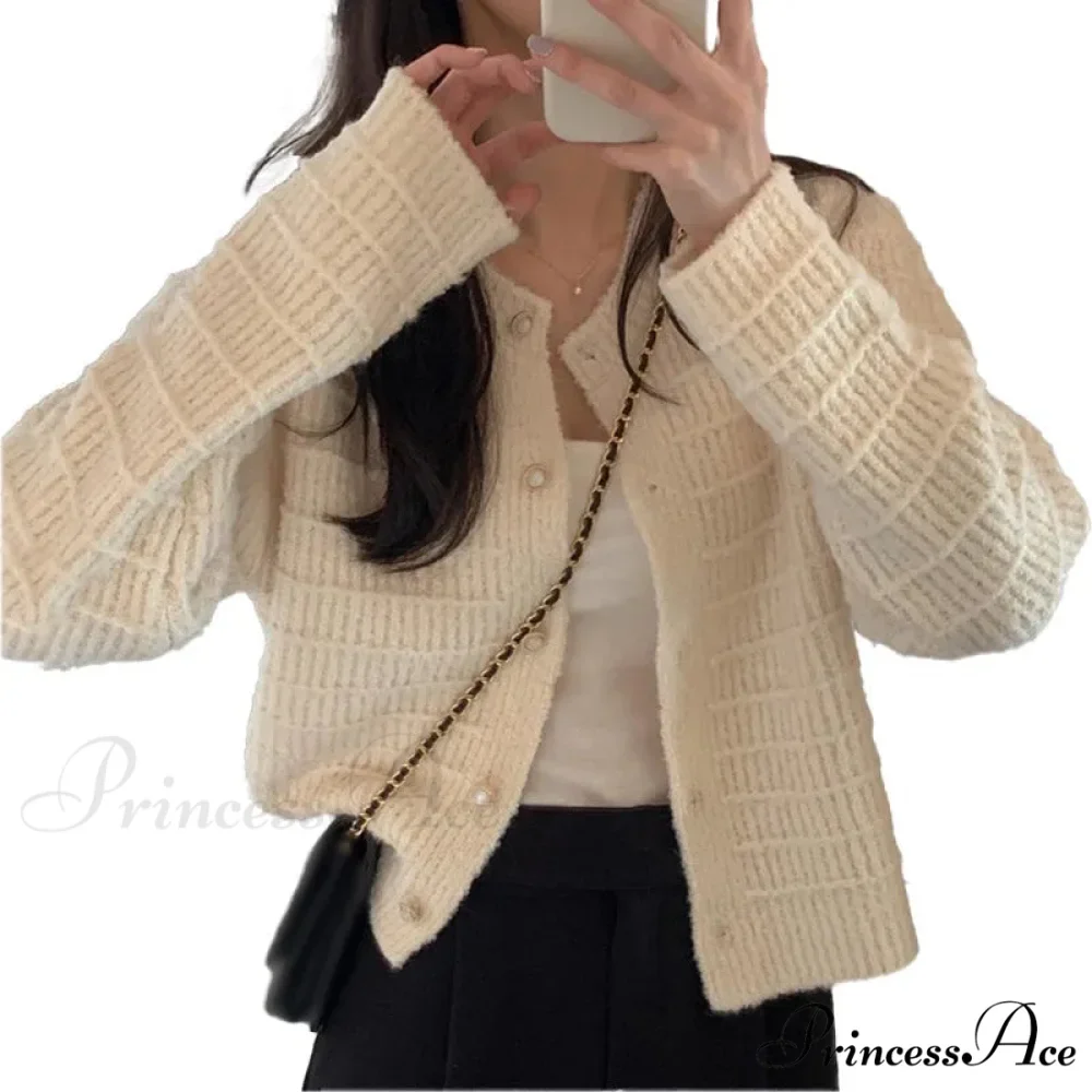Elegant Cozy Tweed Knitted Loose Casual Solid Color Comfortable All-Match Sweater - Image 8