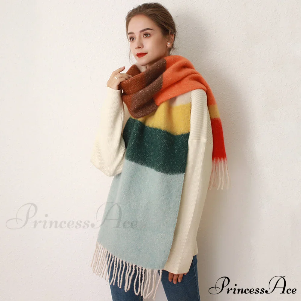 Thick Cozy Stylish Warm Trendy Classic Soft Color-blocked Scarf - Image 4