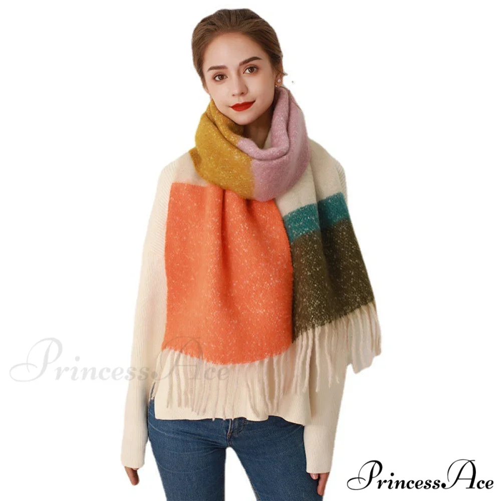 Thick Cozy Stylish Warm Trendy Classic Soft Color-blocked Scarf - Image 5
