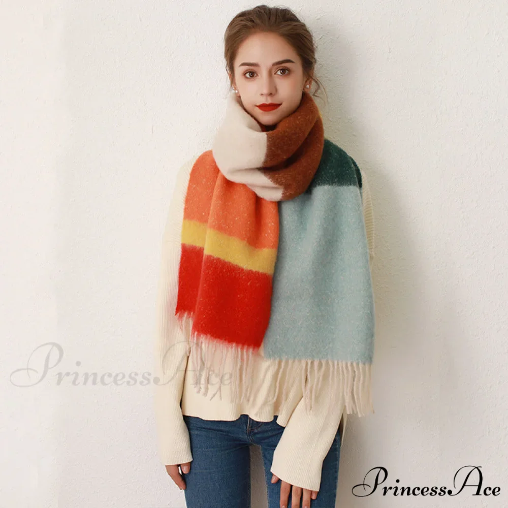 Thick Cozy Stylish Warm Trendy Classic Soft Color-blocked Scarf - Image 6