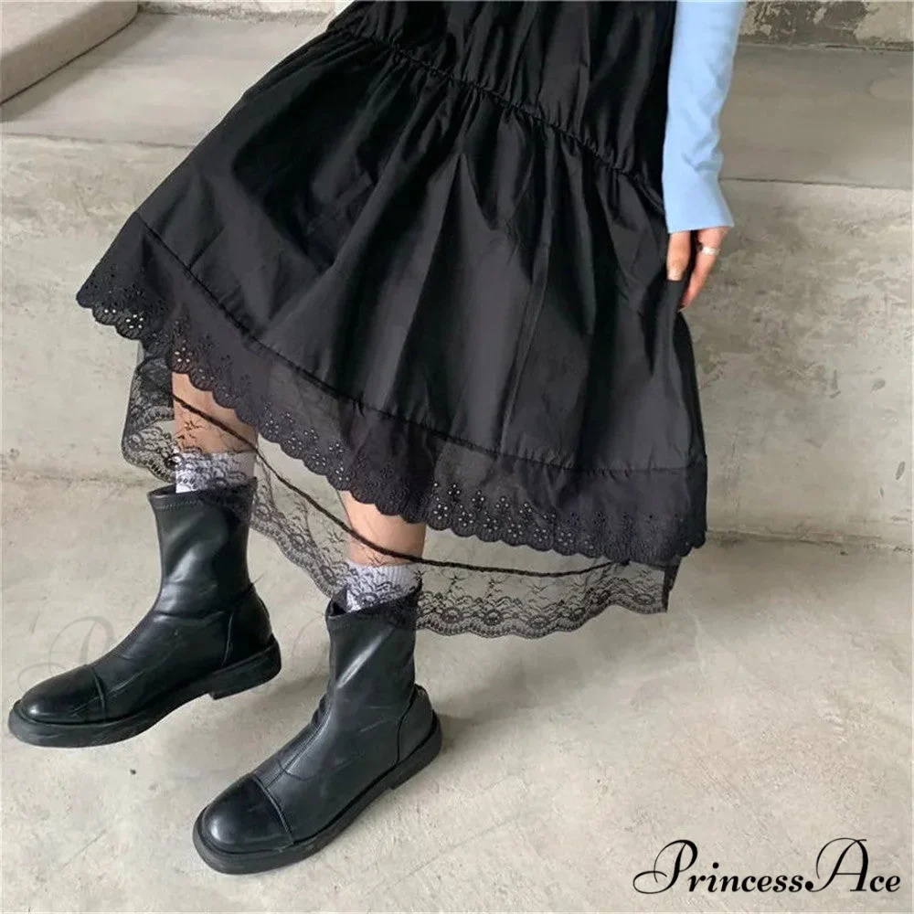 Black Gothic Lace Stitching Irregular Pleated Skirt - Image 4