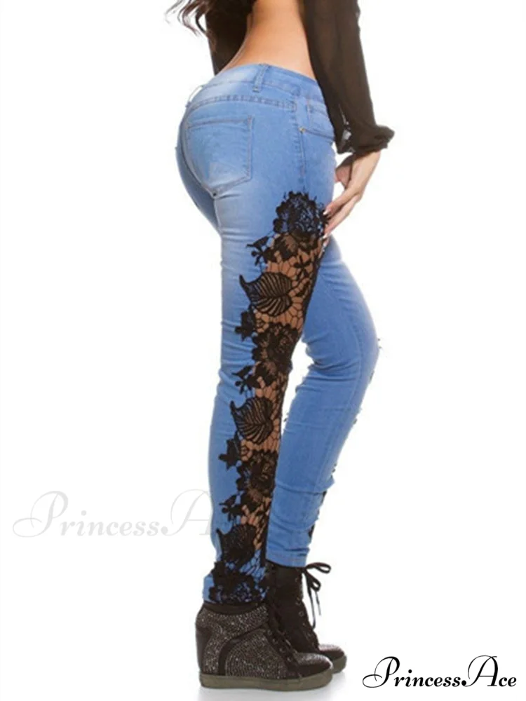 Lace Floral Crochet Hollow-Out Jeans - Image 3