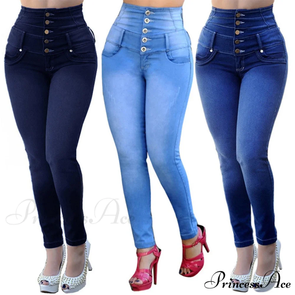 Buttons Female High Waist Jeans - Image 4