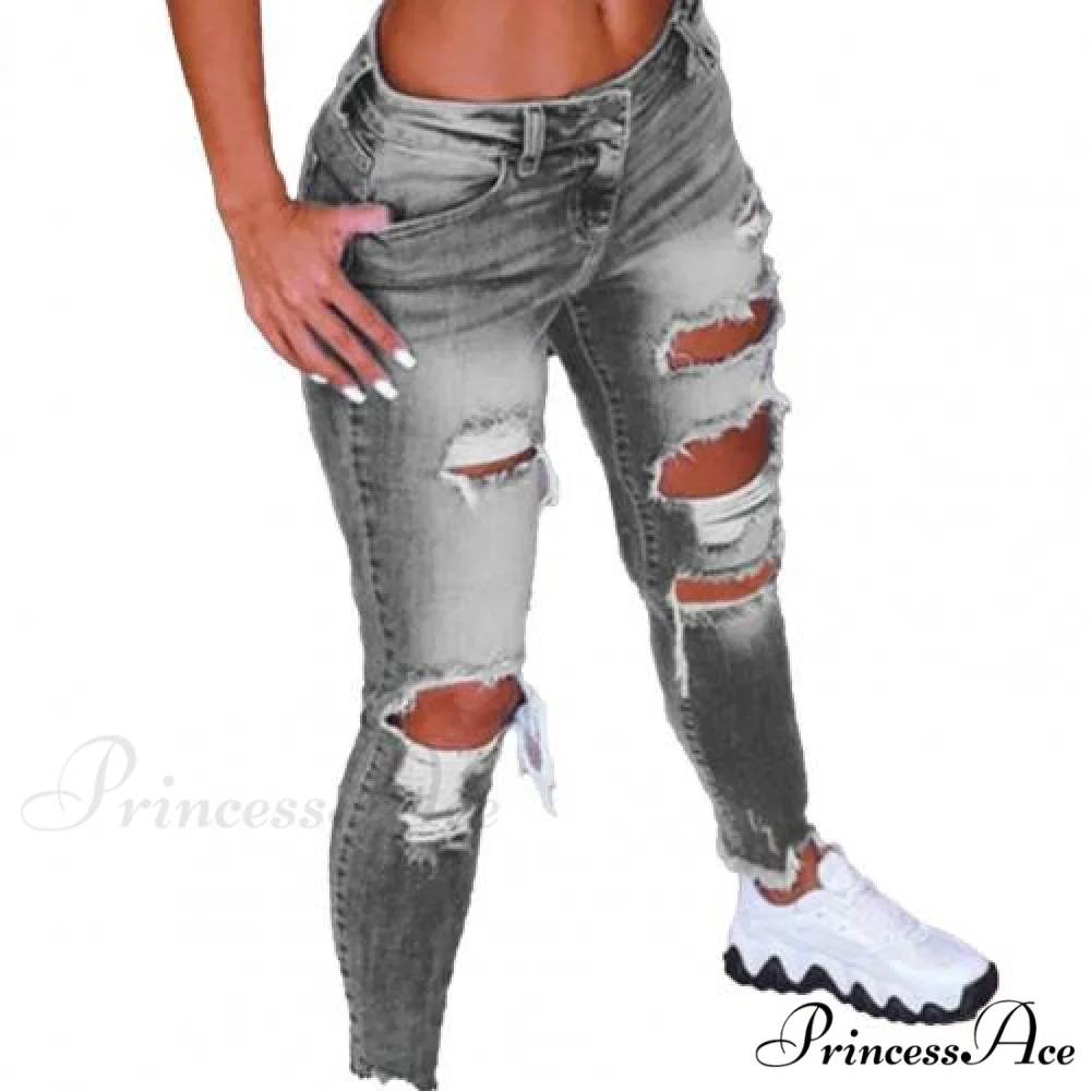 2024 Low Waist Hip Lift Ripped Holes Skinny Pants - Image 6