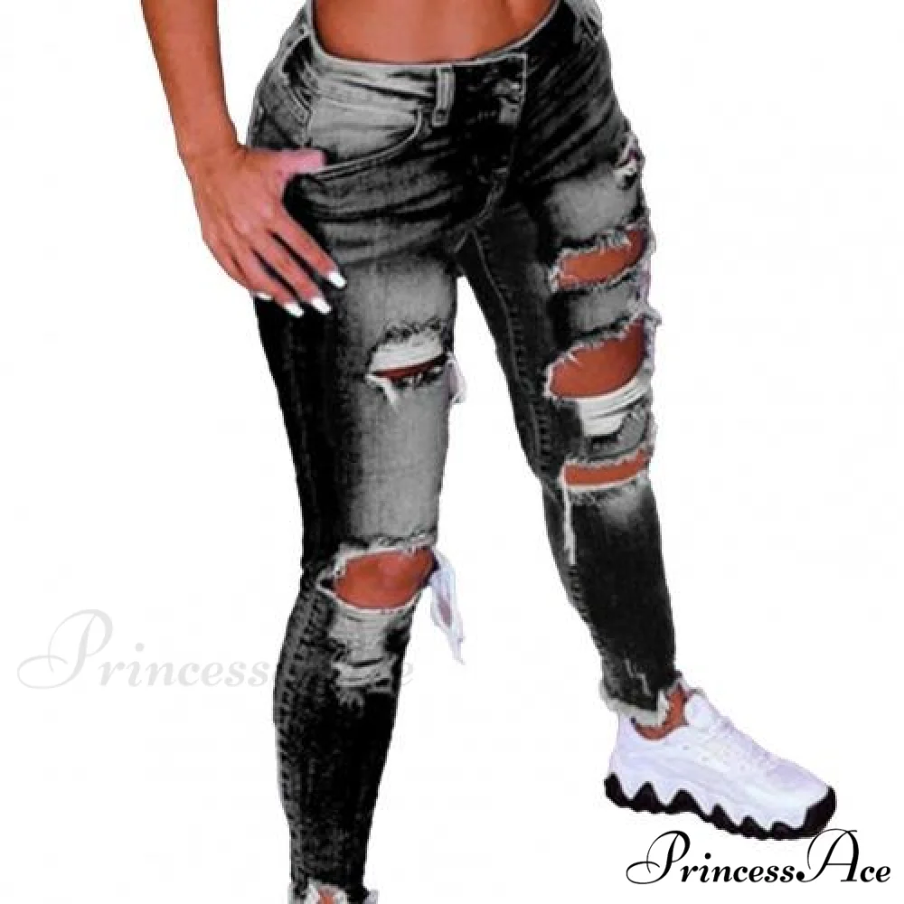 2024 Low Waist Hip Lift Ripped Holes Skinny Pants - Image 7