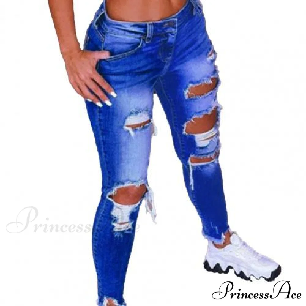 2024 Low Waist Hip Lift Ripped Holes Skinny Pants - Image 9