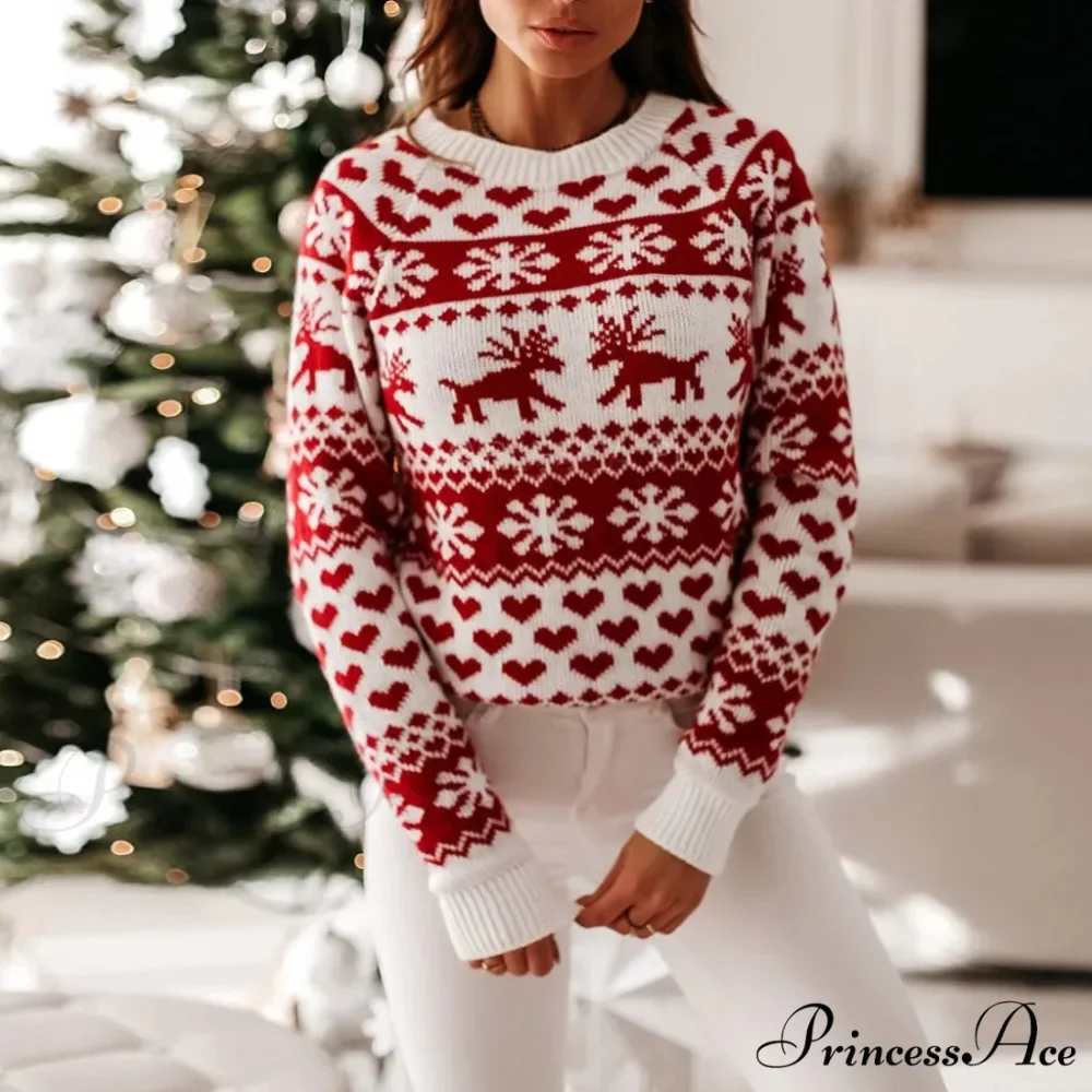 Christmas Cozy Cute Santa Head Print Comfortable Oversized Stylish Sweater - Image 2