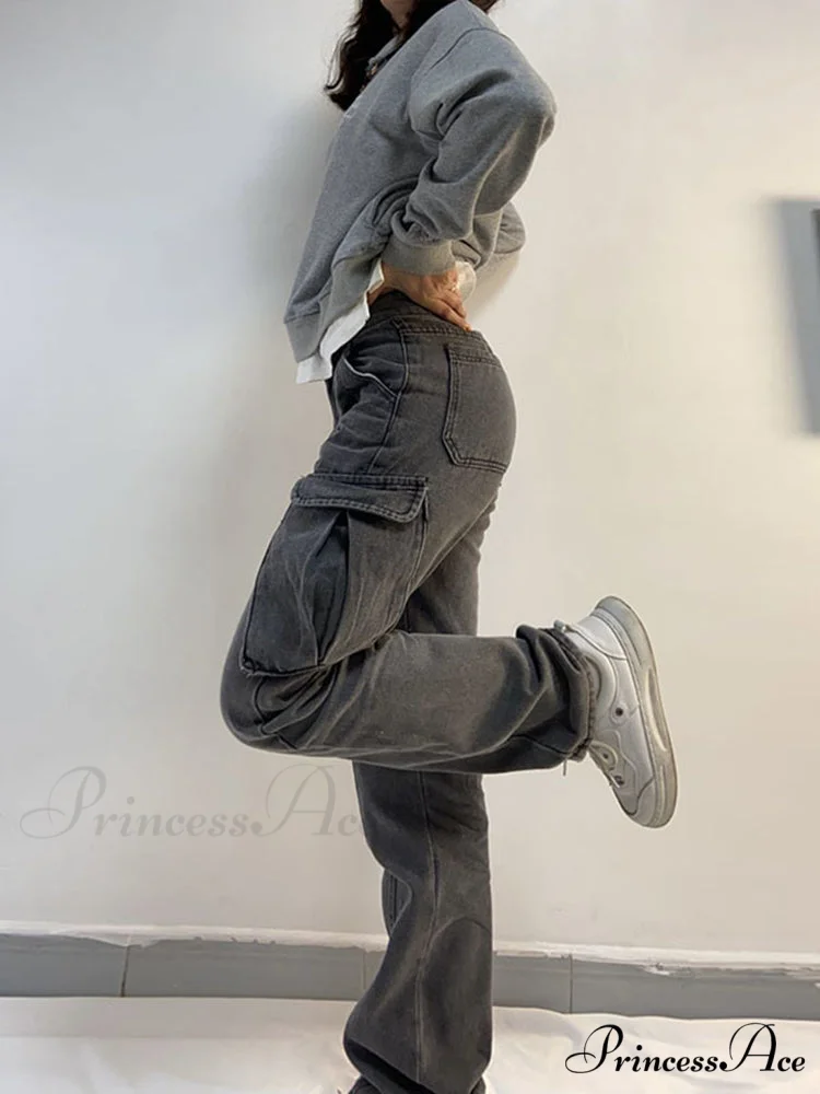 Straight High Waist Vintage Cargo Trousers - Image 3
