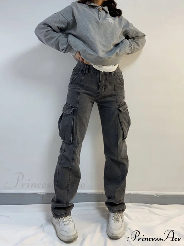 Straight High Waist Vintage Cargo Trousers - Image 4