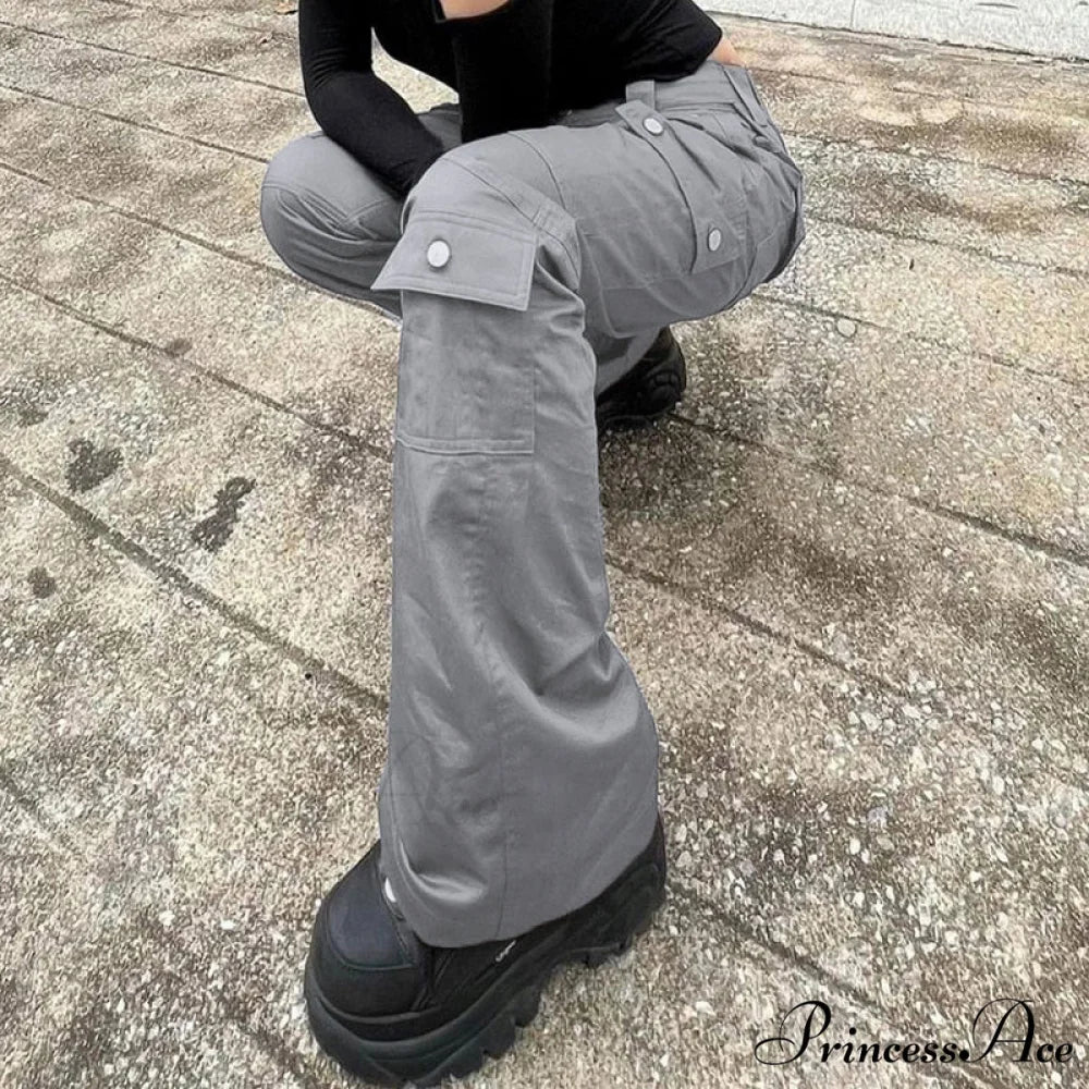 Gray Casual Stitched Pocket Cargo Pants - Image 2