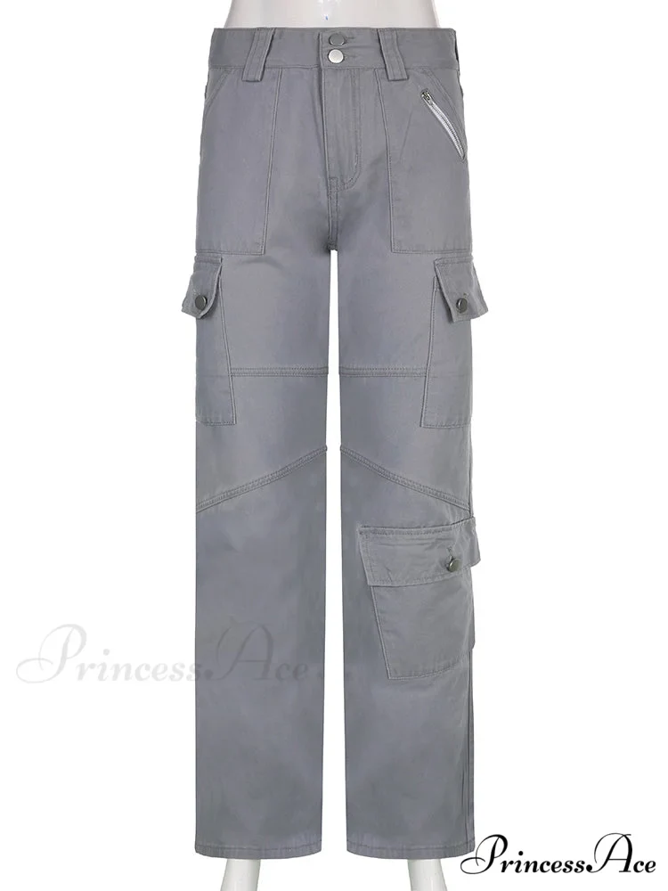 Gray Casual Stitched Pocket Cargo Pants - Image 5
