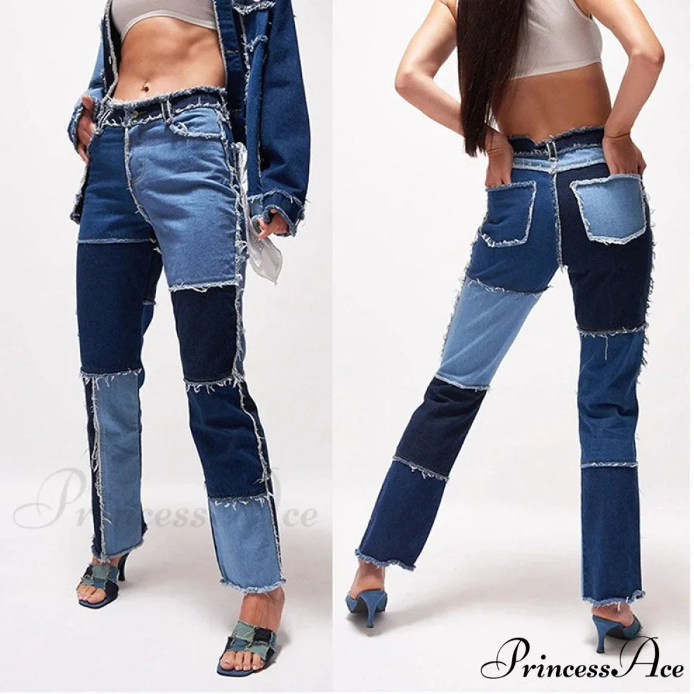 High Street Variegated Patchwork Jeans - Image 4