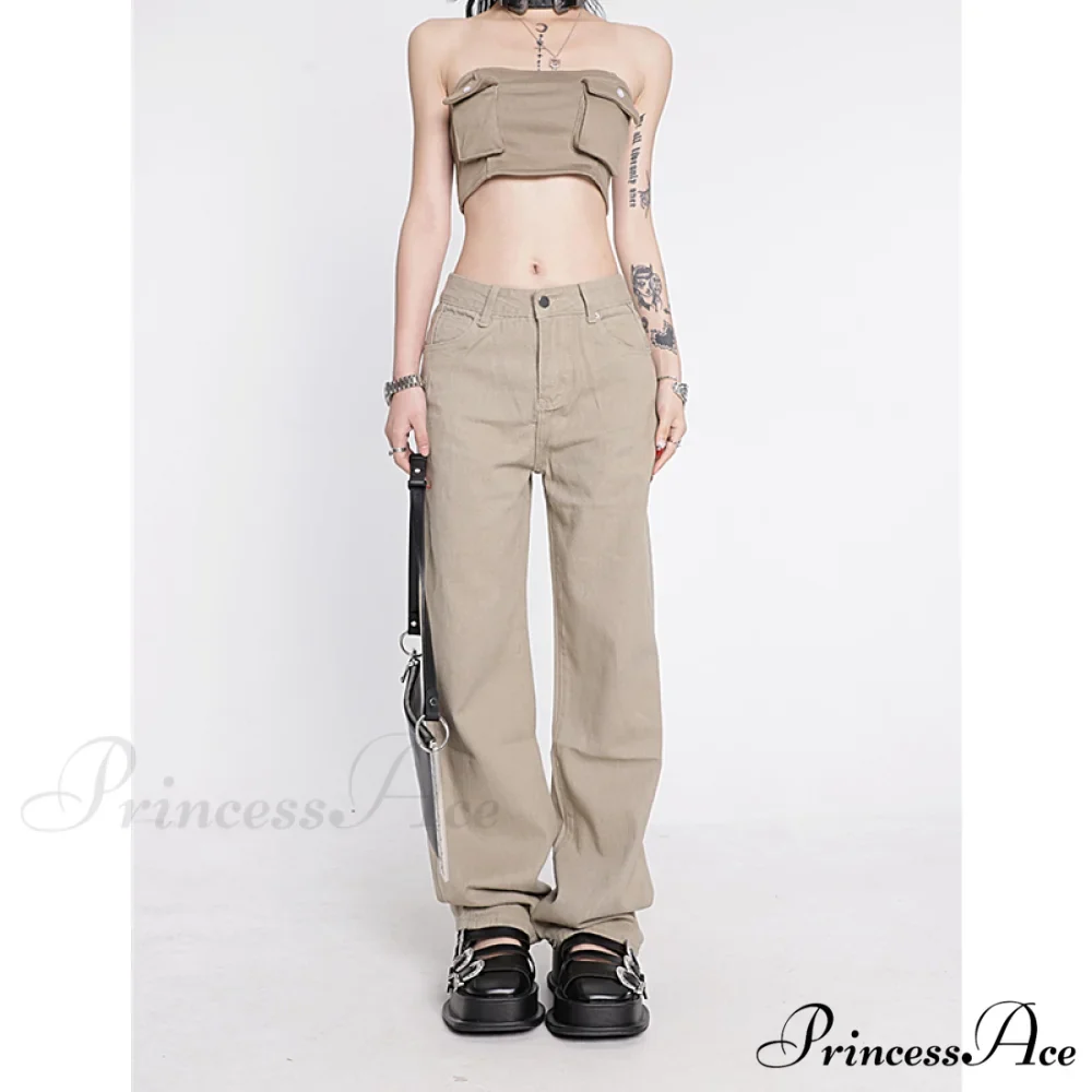 Khaki Wide Leg Jeans - Image 2