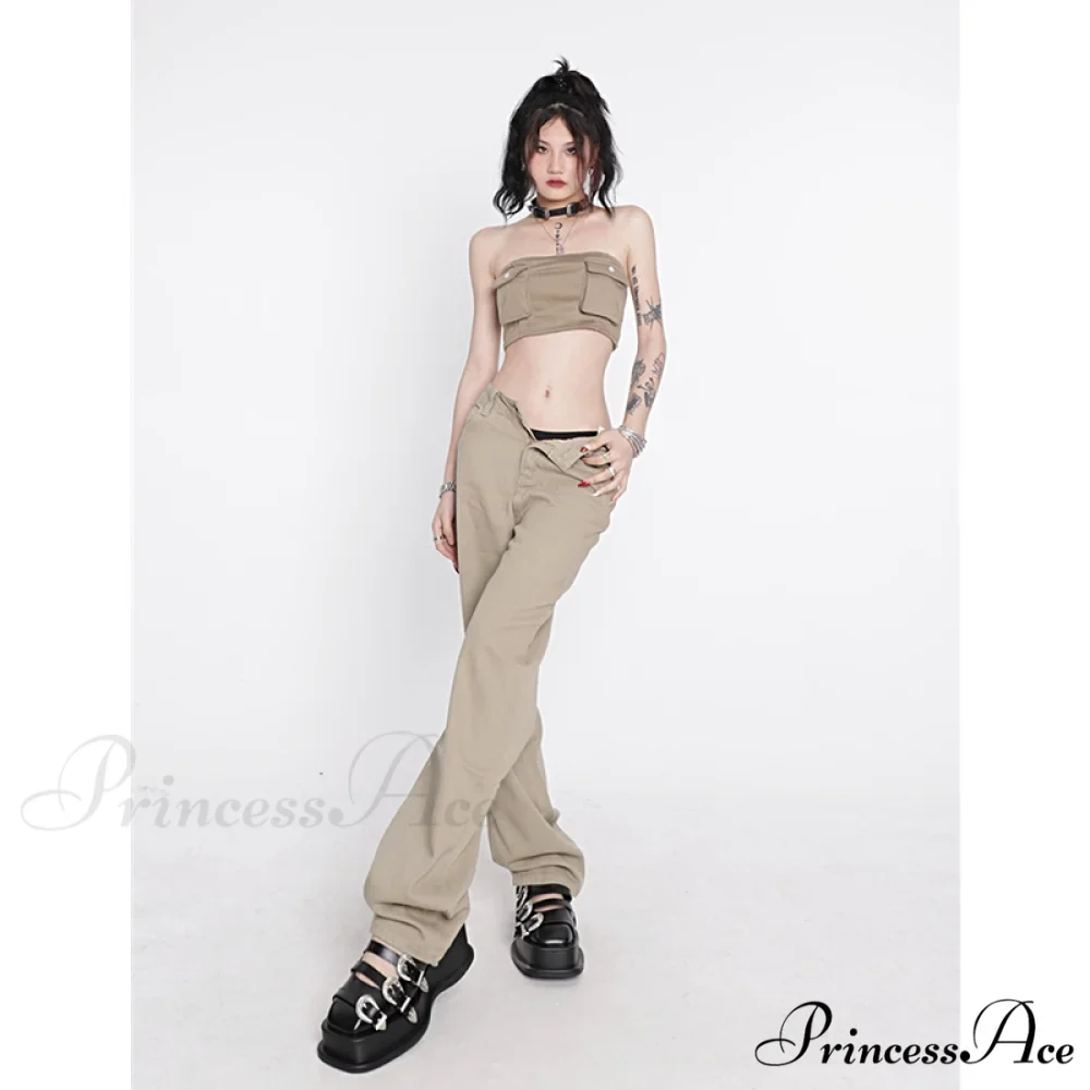 Khaki Wide Leg Jeans - Image 3