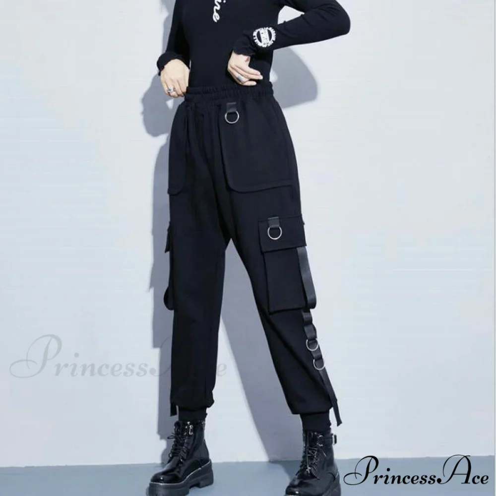 Punk Black Female Joggers Cargo Pants - Image 2