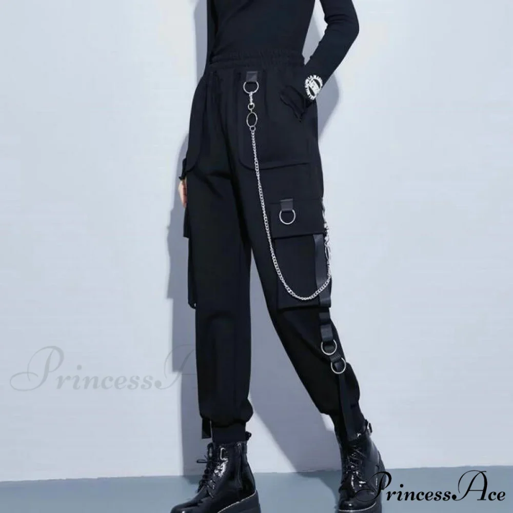 Punk Black Female Joggers Cargo Pants - Image 4