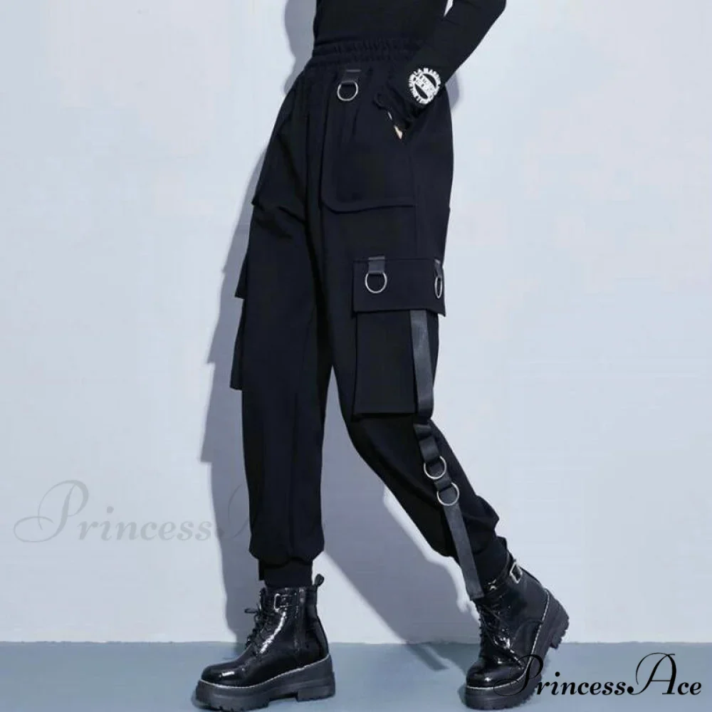 Punk Black Female Joggers Cargo Pants - Image 5