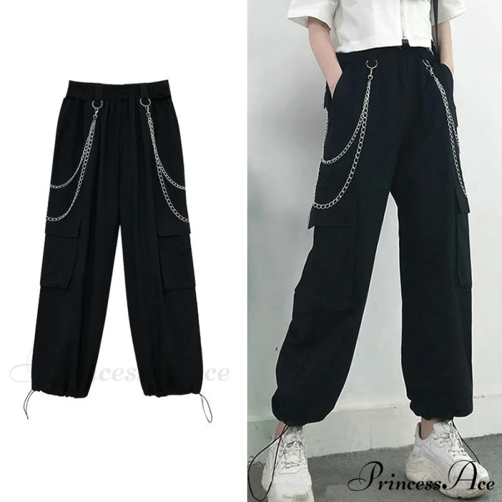 Punk Black Female Joggers Cargo Pants - Image 8