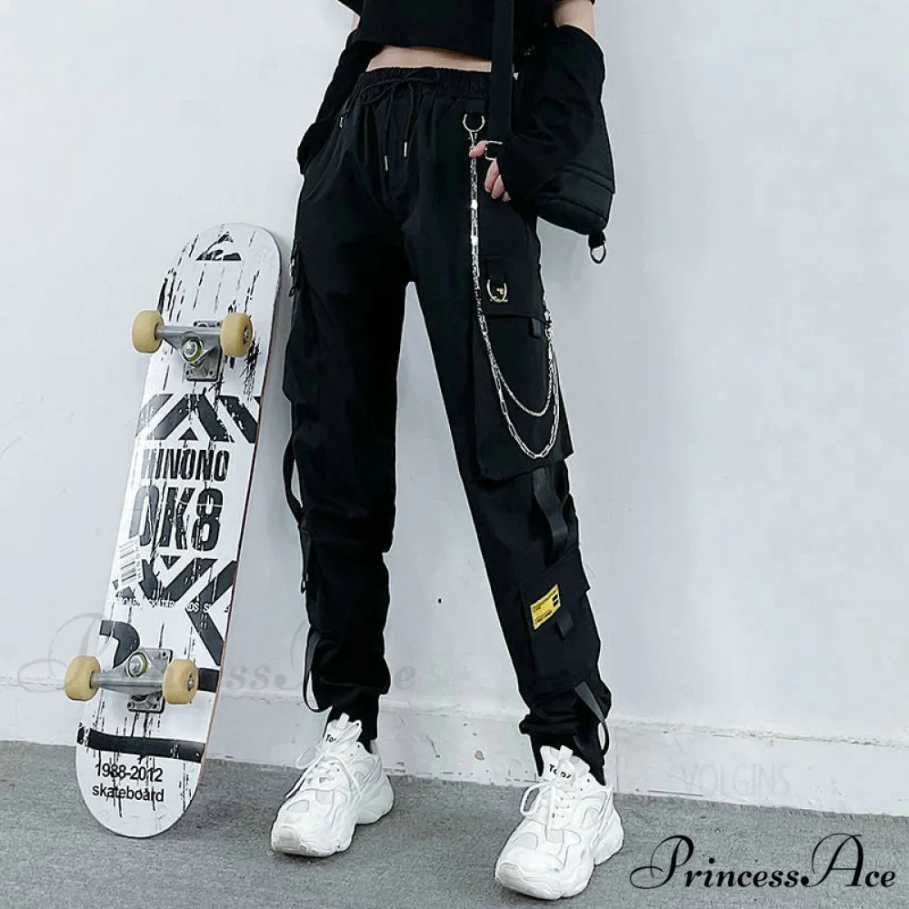 Punk Black Female Joggers Cargo Pants - Image 9