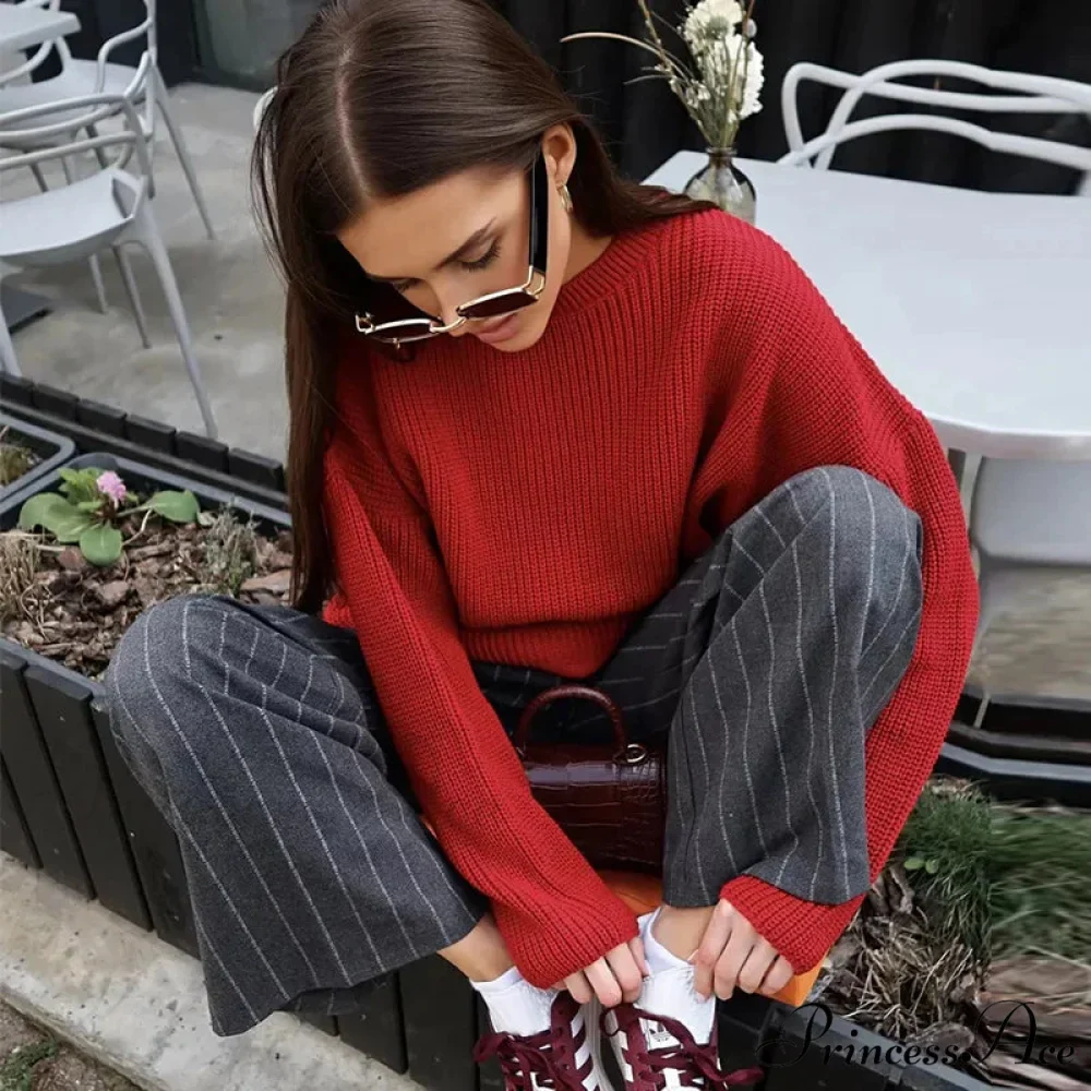 Casual Elegant Striped Cozy Oversize Autumnal Gray Fashionable Sweater - Image 13