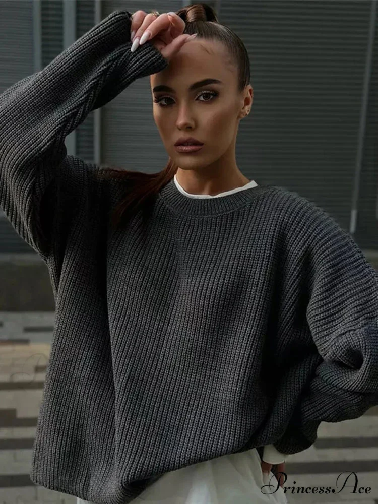 Casual Elegant Striped Cozy Oversize Autumnal Gray Fashionable Sweater - Image 3