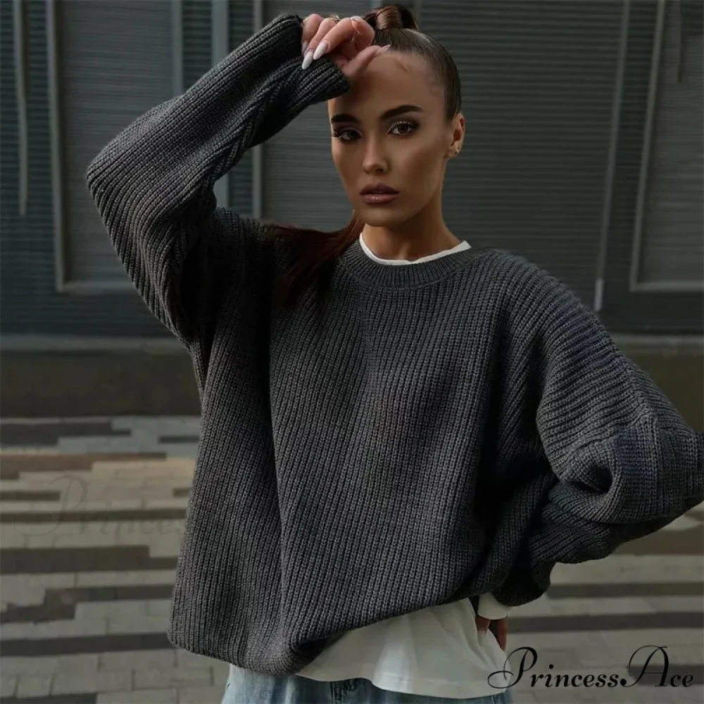 Casual Elegant Striped Cozy Oversize Autumnal Gray Fashionable Sweater - Image 7