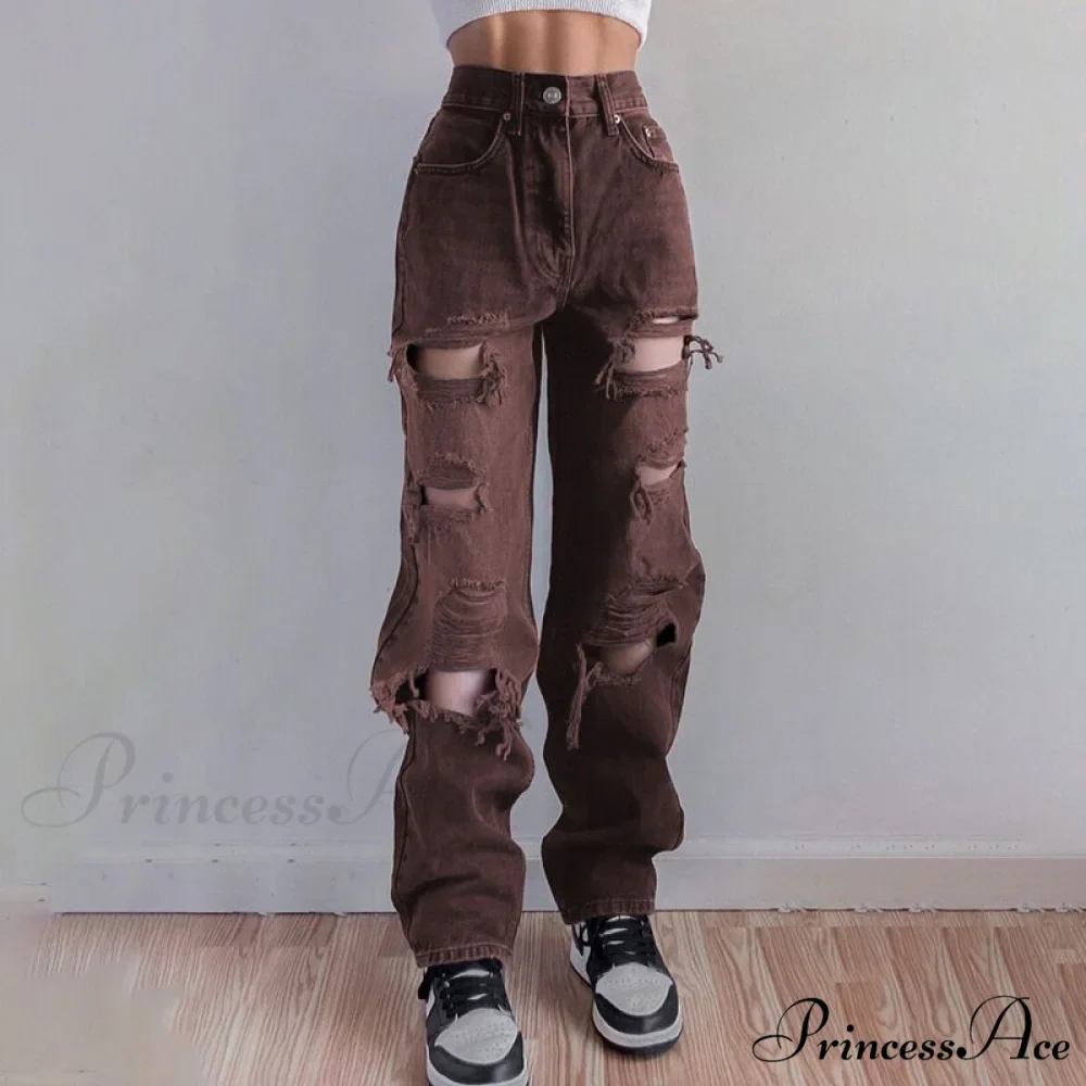 Brown Ripped Vintage Woman Distressed Jeans - Image 2