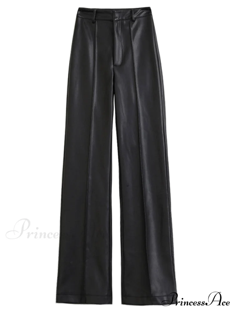 Long Black Soft Pu Leather Pants - Image 2