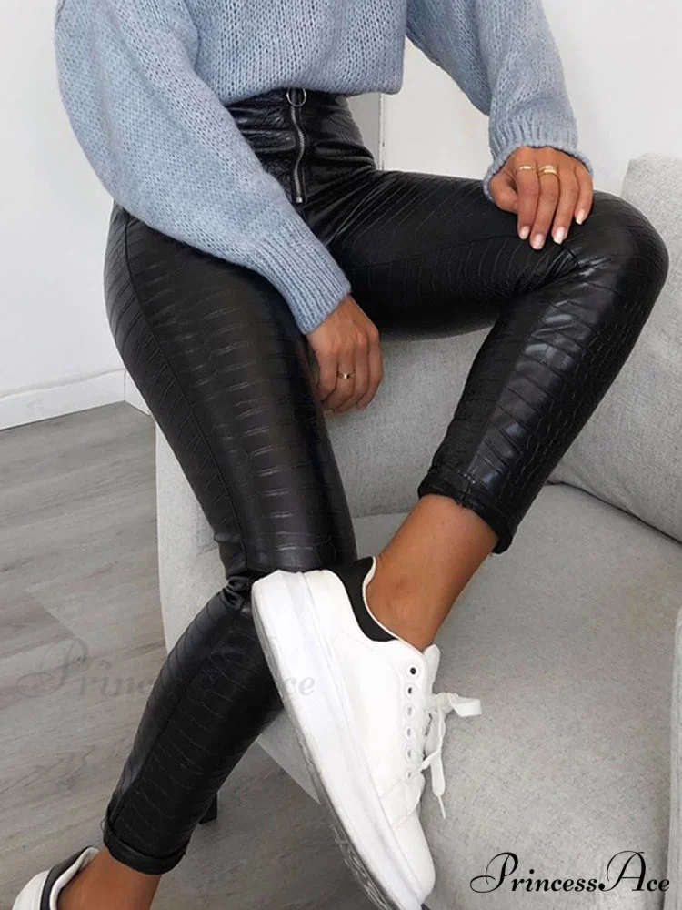 Elegant High Waist Faux Leather Pants - Image 2