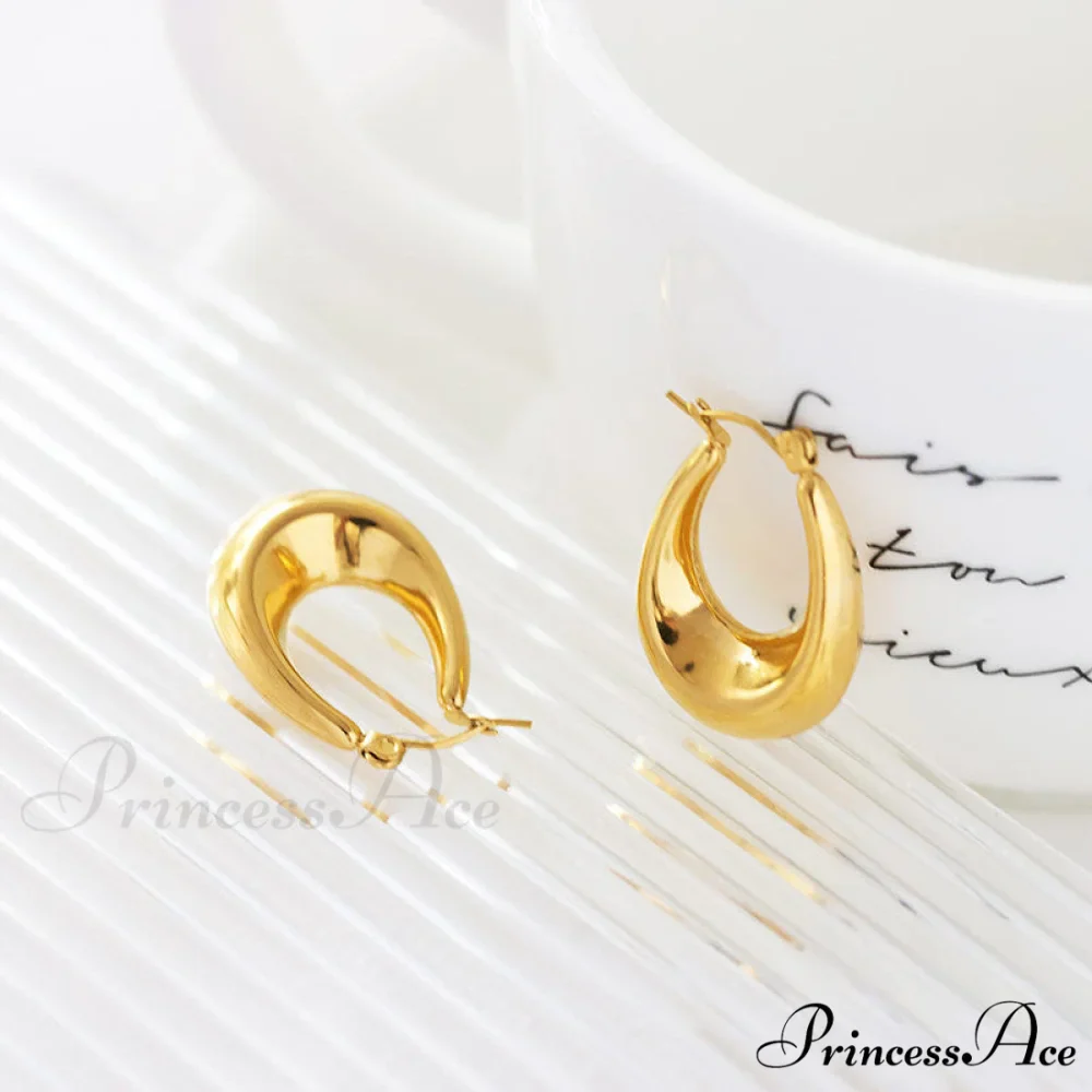 Stainless Steel U Shape Glossy Hoop Earrings - Image 4