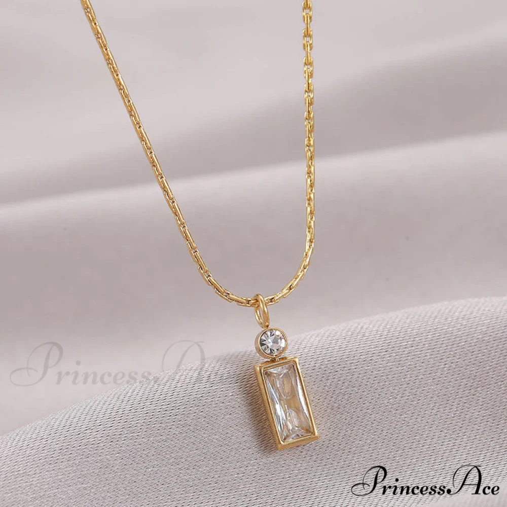 Classic Style Mini Rectangular Shining Zircon Necklaces - Image 3