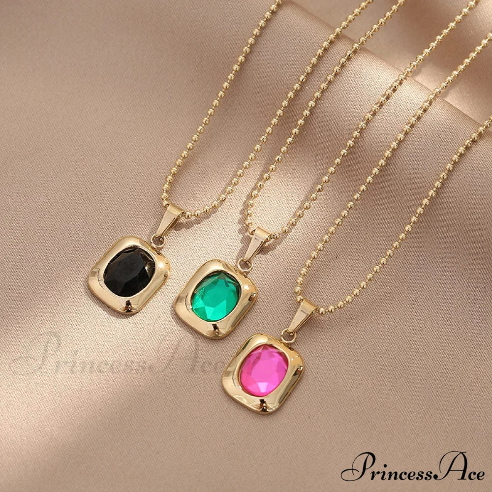 Titanium Steel Colorful Crystal Pendant Necklaces - Image 2