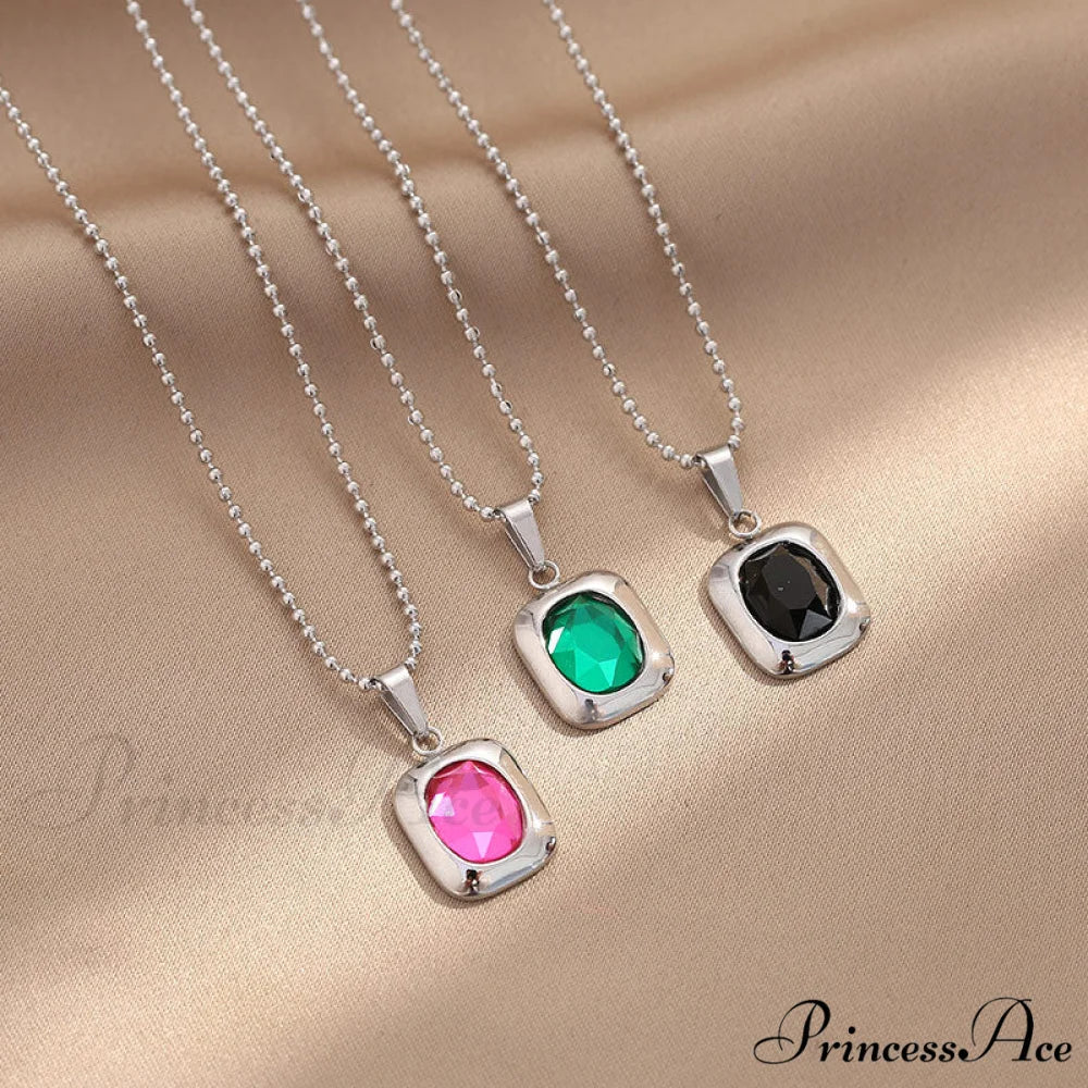 Titanium Steel Colorful Crystal Pendant Necklaces - Image 3