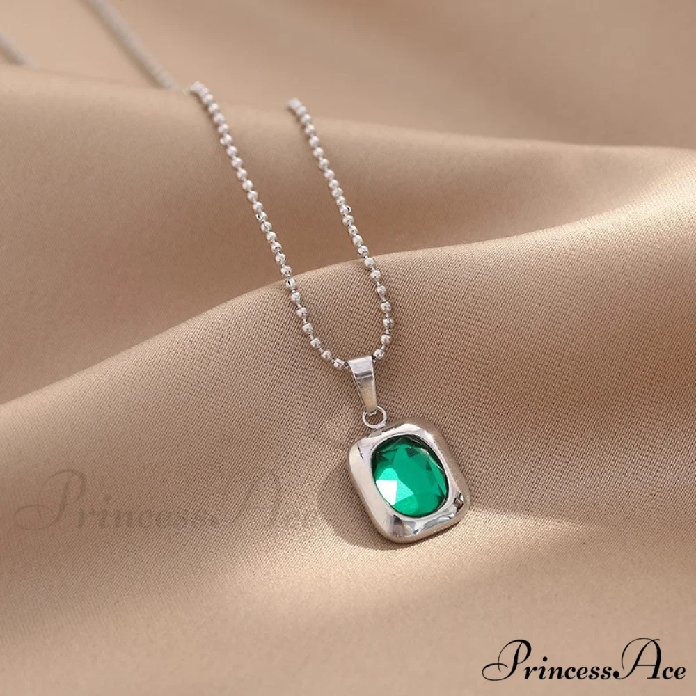 Titanium Steel Colorful Crystal Pendant Necklaces - Image 7
