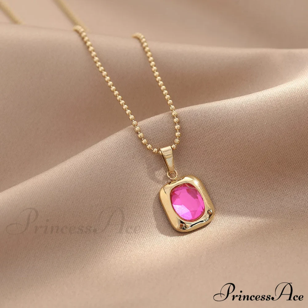 Titanium Steel Colorful Crystal Pendant Necklaces - Image 9