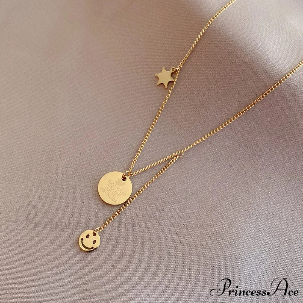 Minimalist Smile Star Plate Pendant Necklace - Image 2