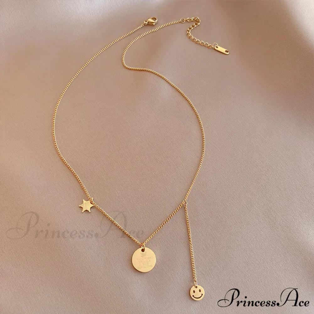 Minimalist Smile Star Plate Pendant Necklace - Image 4