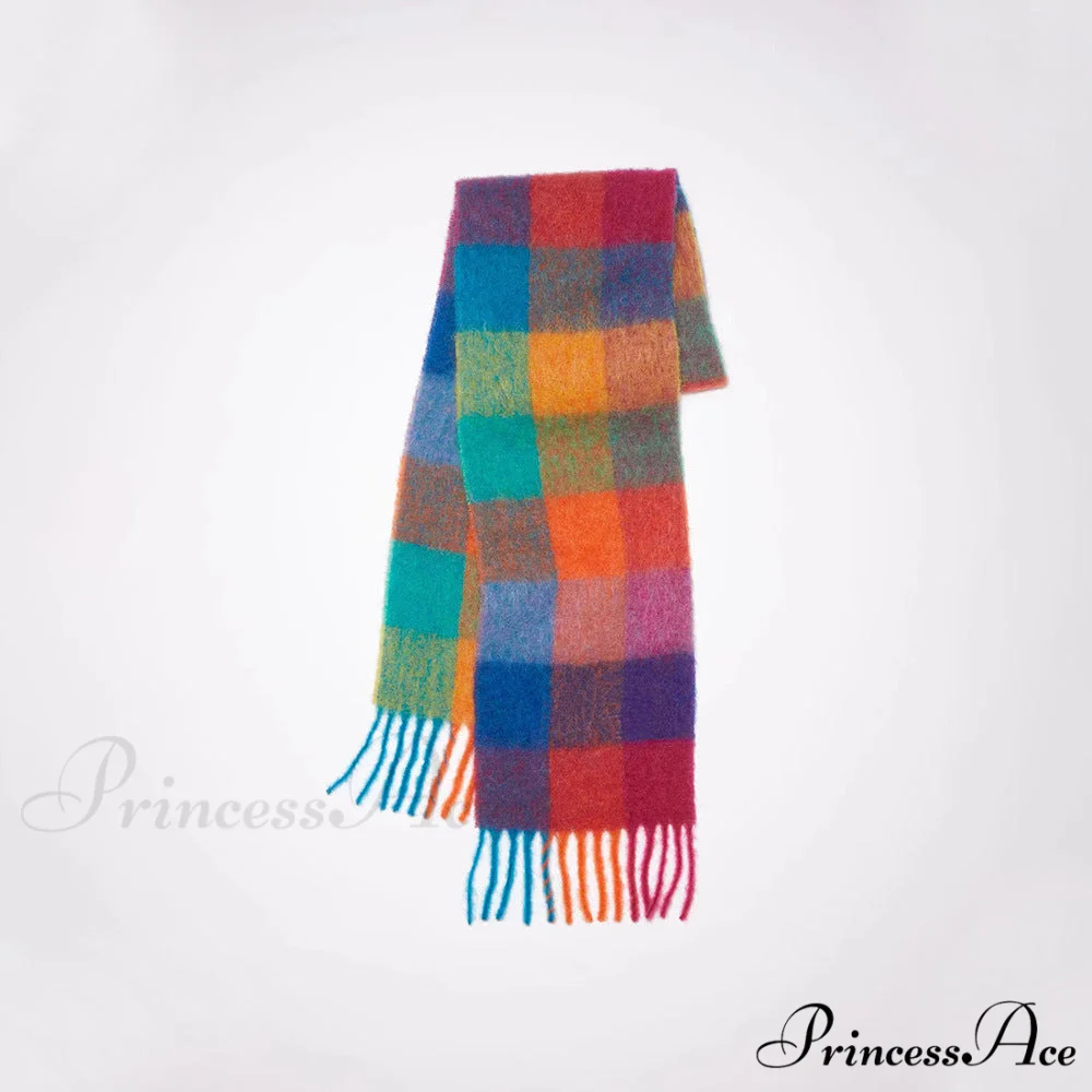 Warm Cozy Soft Thick Stylish Classic Trendy Checkered Rainbow Scarf - Image 4