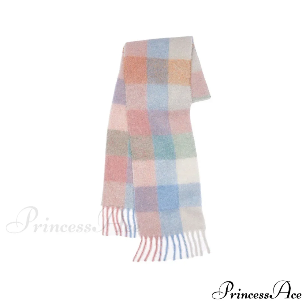 Warm Cozy Soft Thick Stylish Classic Trendy Checkered Rainbow Scarf - Image 5