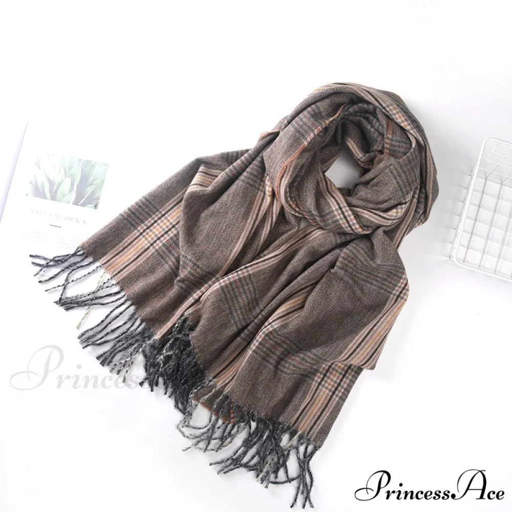 New Autumn Winter Thin Retro Tassel Plaid High-end Classic Elegant Scarf - Image 5
