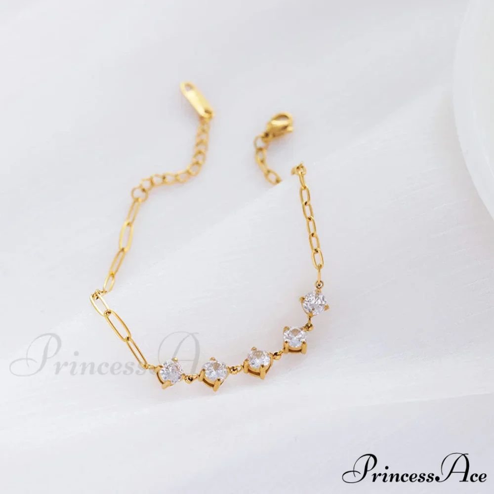 Titanium Steel White Zircon Paperclip Chain Bracelet - Image 3