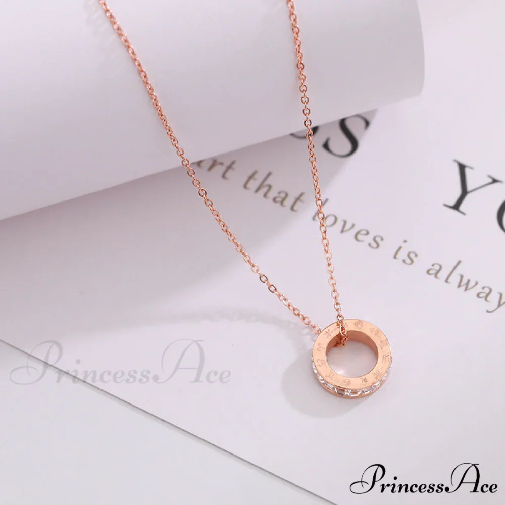 Rose Gold Roman Numeral Titanium Steel Necklace - Image 2