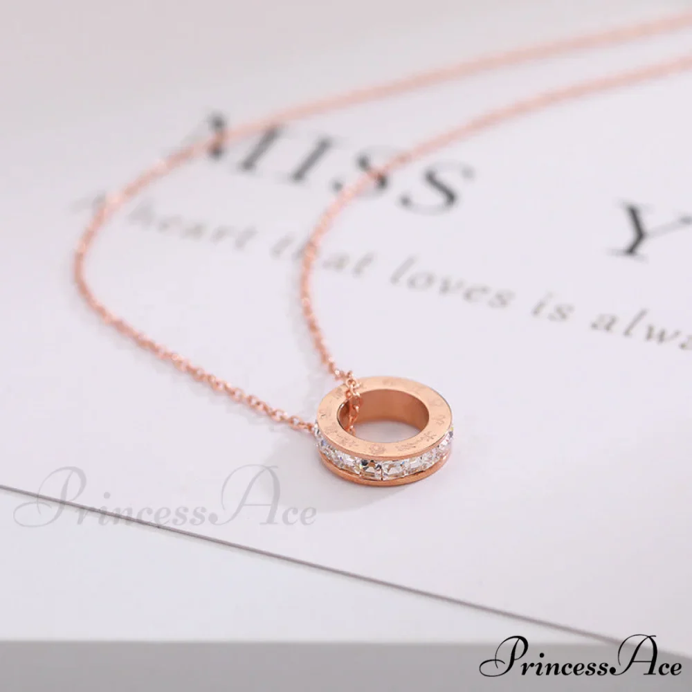 Rose Gold Roman Numeral Titanium Steel Necklace - Image 3
