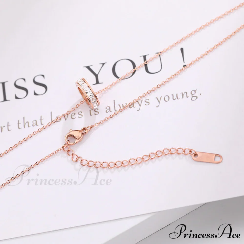 Rose Gold Roman Numeral Titanium Steel Necklace - Image 4